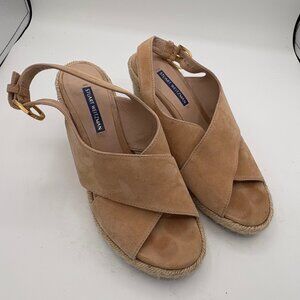 Stuart Wetitzman Espadrille Wedge Sandal beige suede women’s Sz 8